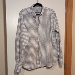 Men's White and Blue Checkered Shirt